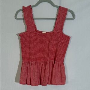 Anthropologie Maeve Top Size L Smocked Tank Top Red EUC